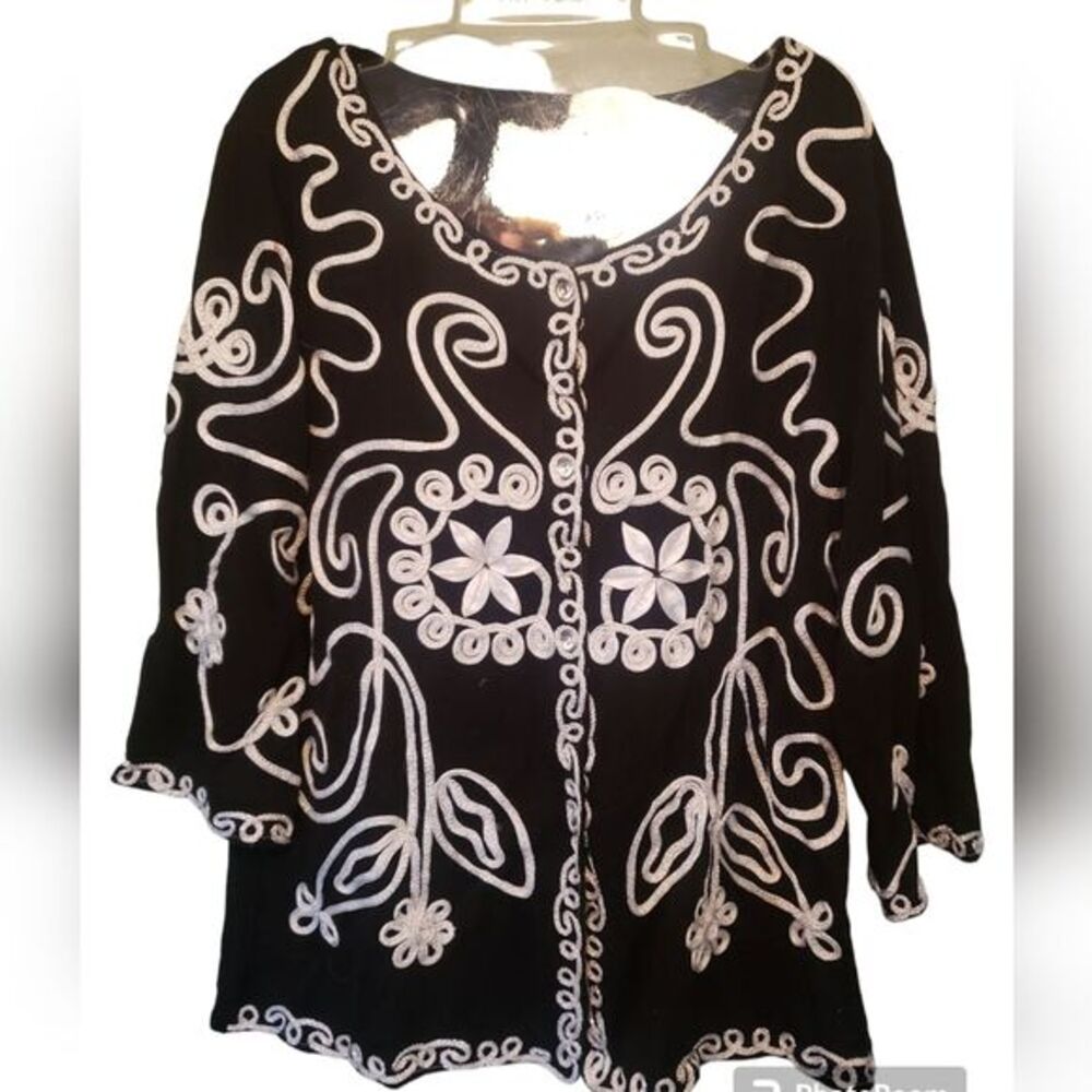 Pink Collection Black & White Embroidered Cardigan Office Top Blouse Large